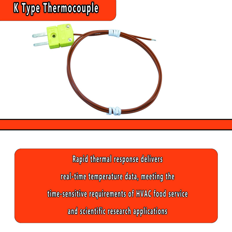 [Australia - AusPower] - K Type Thermocouple Compatible with Fluke 80PK-1 Bead-Thermocouple Probe Temperature Range: 50°F to 750°F Cable Length 40 in 2 Packs 