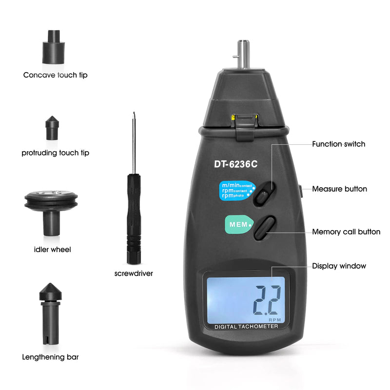 [Australia - AusPower] - Digital Tachometer Handheld Photo Speedometer GR-6236C Non-Contact Range with Max/Min/AVG Data Holding Functions Rotation Speedometer Photo Speedometer with Reflective Tape 