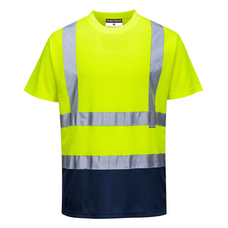 Portwest S378 Hi Vis 2 Tone Reflective Short Sleeve Safety Work T Shirt ANSI, YellowNavy, 6XL