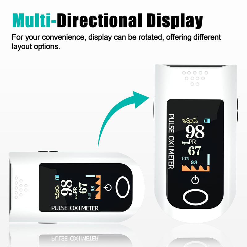 [Australia - AusPower] - Fingertip Pulse Oximeter, Blood Oxygen Saturation Monitor (SpO2) with Pulse Rate Measurements and Pulse Bar Graph, Portable Digital Reading LED Display, Lanyard Included 