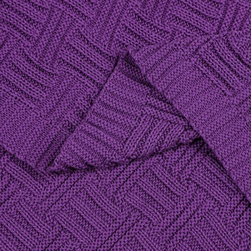 uxcell 100% Cotton Cable Knit Throw Blanket,Soft Lightweight Lap Blanket,Textured Solid Sofa Throw Couch Cover Decors Knitted Blankets, Grape 50"x 60" Throw (50" *60")