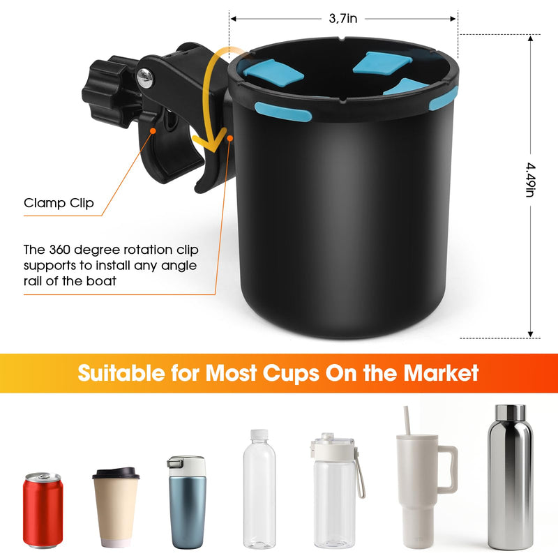 Marine Boat Cup Holder - No Drill Installation for Bimini Top, Rail, Pole, Grab Bar | 360° Adjustable & Anti-Slip Design | Gift for Boat Lovers, PWC, Jet Ski, Seadoo Pack Of 1 All-season