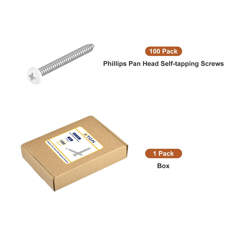DTGN #10x2 White Screws 100Pack - 304 Stainless Steel Pan Head Phillips Sheet Metal Screw Self-Tapping Screw Wood Screws #10x2"