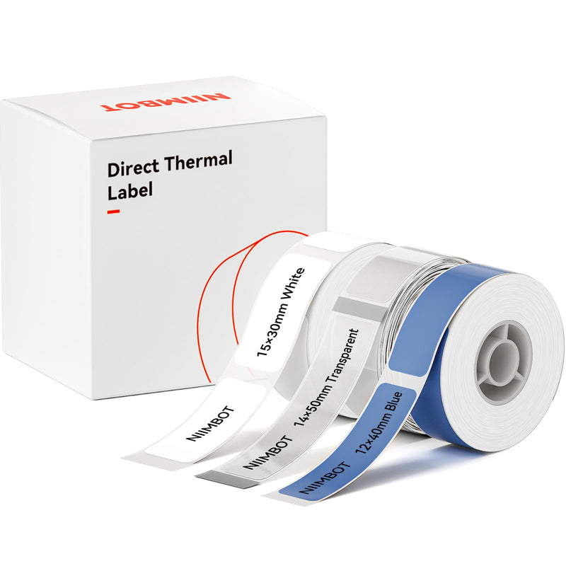 NIIMBOT Label Maker Tape for D110/D11/D101 Label Printer, Multi-Size 3Rolls Pack | 0.59'' x 1.18''White, 0.55'' x 1.97''Transparent, 0.47'' x 1.57''Blue, for Home Office School Labeling Mix 3-white/Transparent/Blue