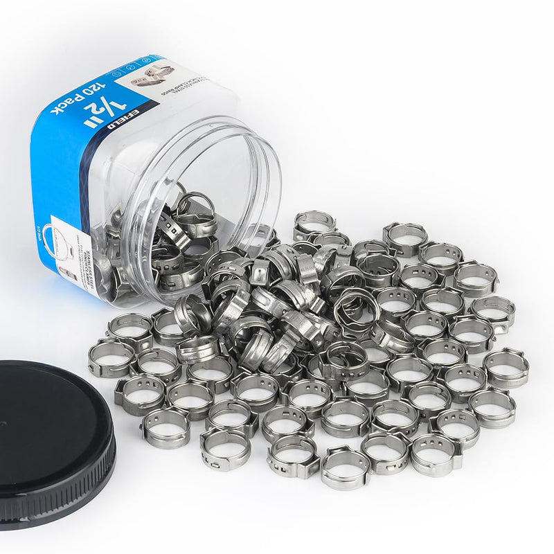 [Australia - AusPower] - 120-Pack EFIELD 1/2-inch Stainless Steel Pex Cinch Clamp Rings for Pex Tubing Pipes Pack 120 in Bottle 