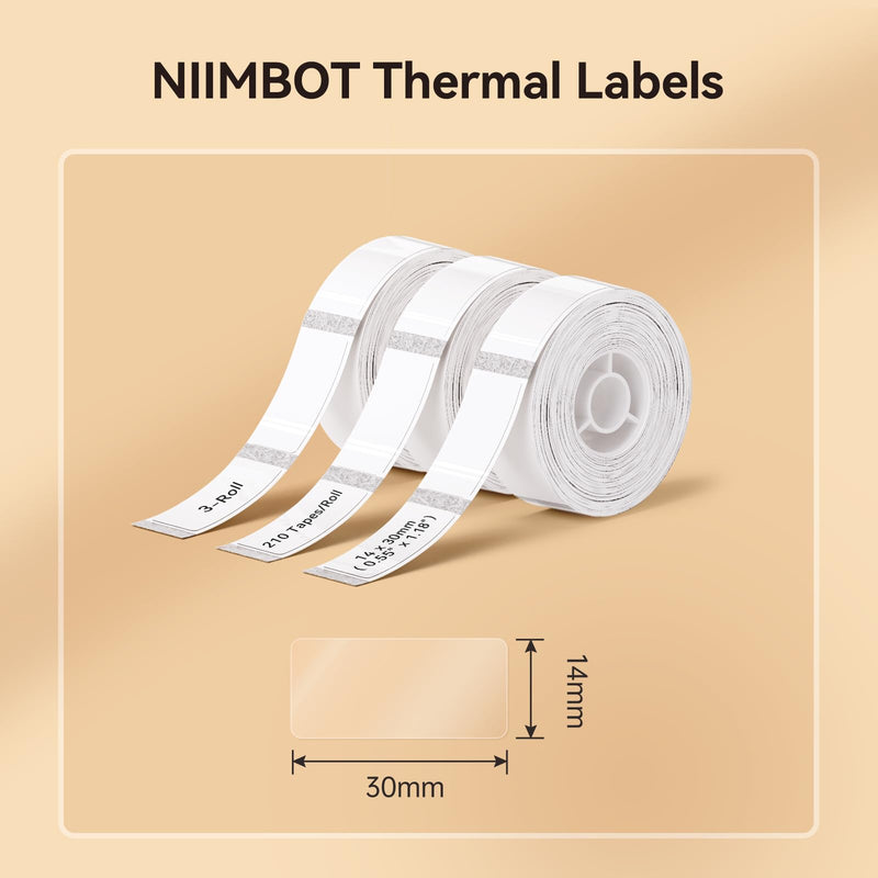 NIIMBOT Label Maker Tape for D11/D110/D101 Label Maker, 14 x 30 mm (0.55'' x 1.18''), 3Rolls for Home Office Labeling Tape Replacement, Clear 14mmx30mm-clear