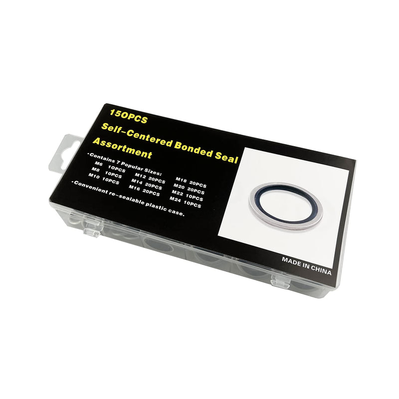 [Australia - AusPower] - 150Pcs Automotive Self-Centered Bonded Seal Gasket Assortment Kit Bonded Seal Oil Washer Assortment Kit 