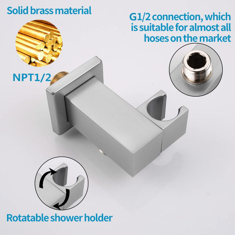 AVIVG Brushed Nickel Bathroom Brass Wall Mount Adjustable Handheld Shower Head Bracket Holder