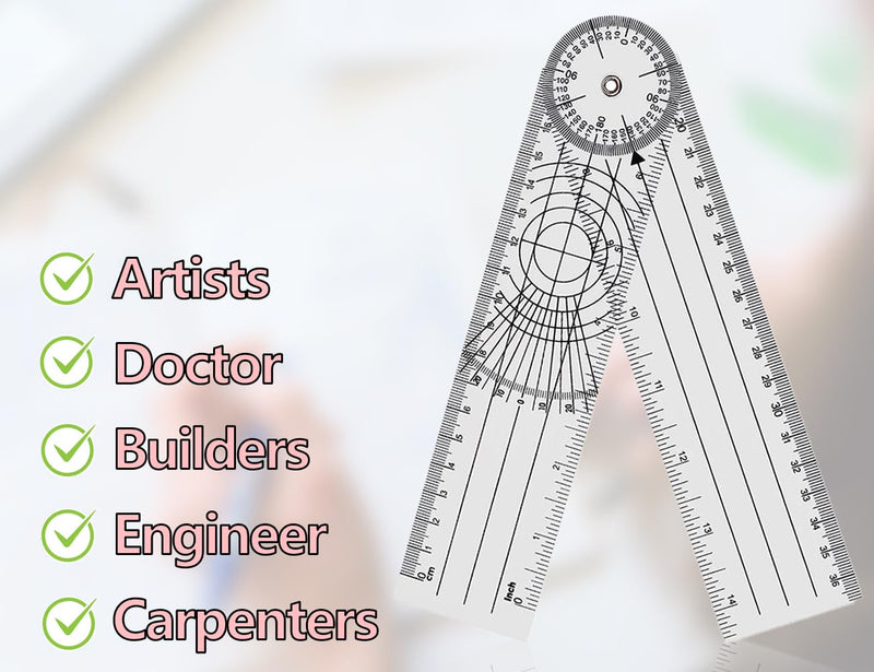 [Australia - AusPower] - KAPSING Protractor, PVC Goniometer, Physiotherapy, Transparent 360° Rotation Protractor Physiotherapy, 14 Inch Medical Protractor (1) 1 