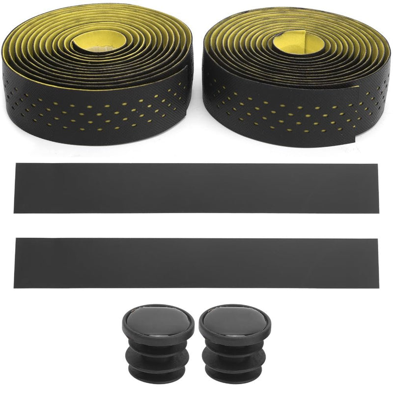 Anti-Slip Bike Handlebar Tape – EVA Shock-Absorbing PU Grip Tape with End Plugs, Breathable Design for Road Bikes(Black&Yellow) Black&Yellow