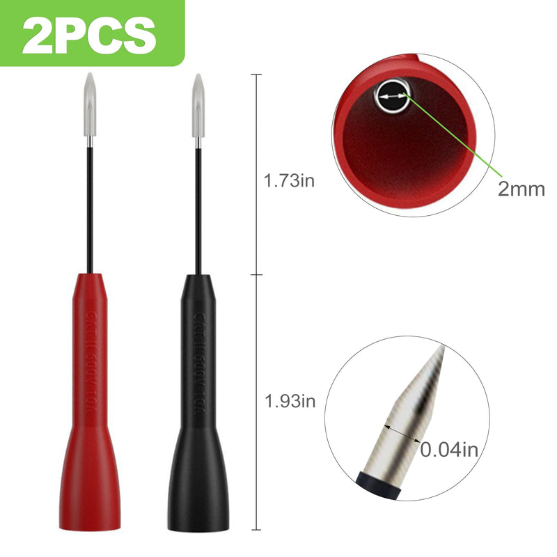 [Australia - AusPower] - 2 Pack 2mm Multimeter Needle Probes, 600V/10A Non-Destructive Test Probes, Back Probe Pins for Fluke Leads, Extended Wire Piercing Volt Meter Test Leads 