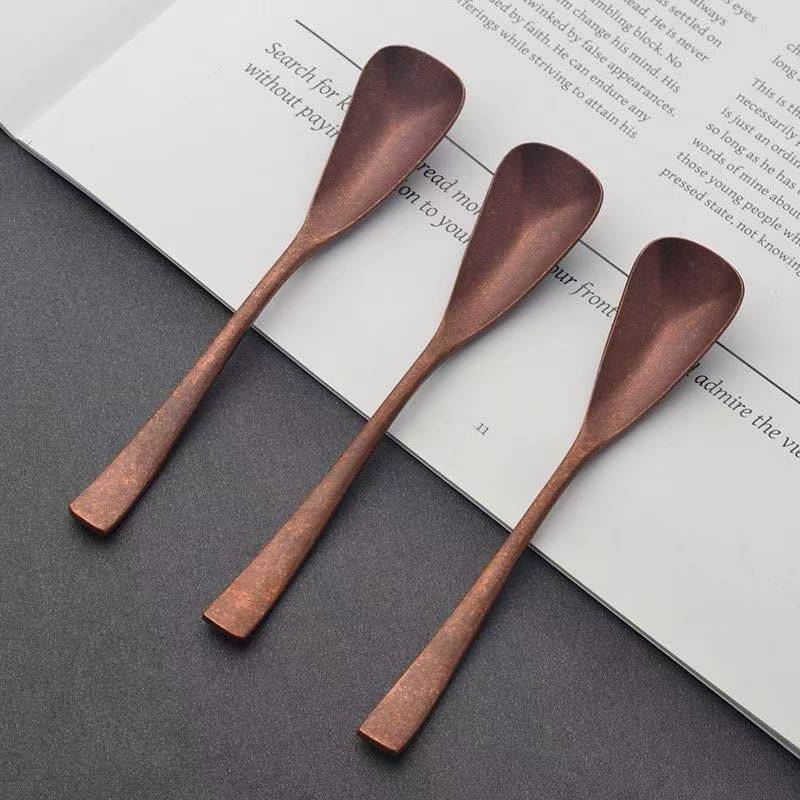 4.33-Inch Vintage Teaspoon, Hand-Forged Antique Copper Spoon, Suitable for Stirring Coffee and Desserts, Cakes, Ice Cream (4) 4