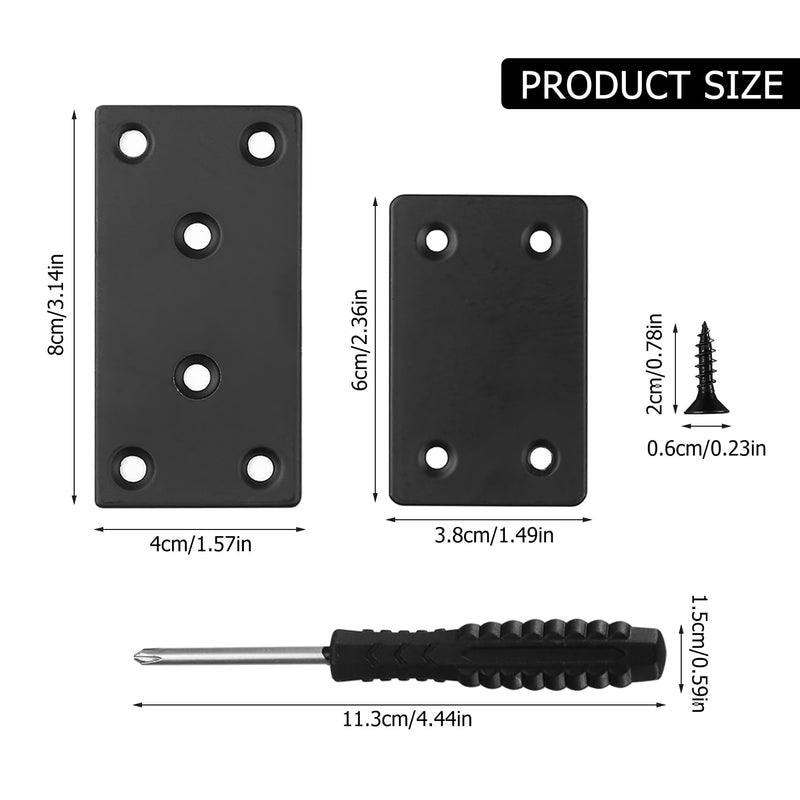[Australia - AusPower] - Flat Mending Plates, 8 Pcs Black Metal Flat Straight Mending Plates, Joining Fixing Brackets, Flat Fixing Corner Brace Plates for Wood, Shelves, Furniture, with 40 Pcs Screws, Screwdriver 