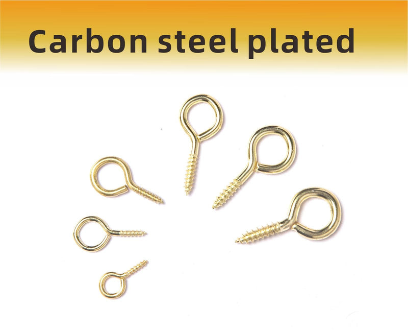[Australia - AusPower] - 240PCS Eye Hooks Screw Metal 0.67 Inches-1.1 Inches Small Eyelet Screws for Wood (0#-5#) I Hooks Yellow+4pcs Drill Bit(1.0,1.5,2,2.5) Yellow 0#-5# 