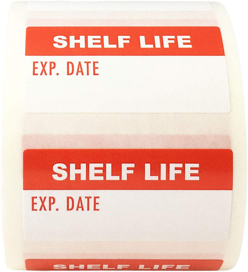 White and Red Shelf Life Labels, 3/4 x 1 1/2 Inch Semi Gloss Expiration Date Stickers, 500 Total Adhesive Labels on a Roll for Food Safety, Prep Dating, and Inventory Control – Made in the USA