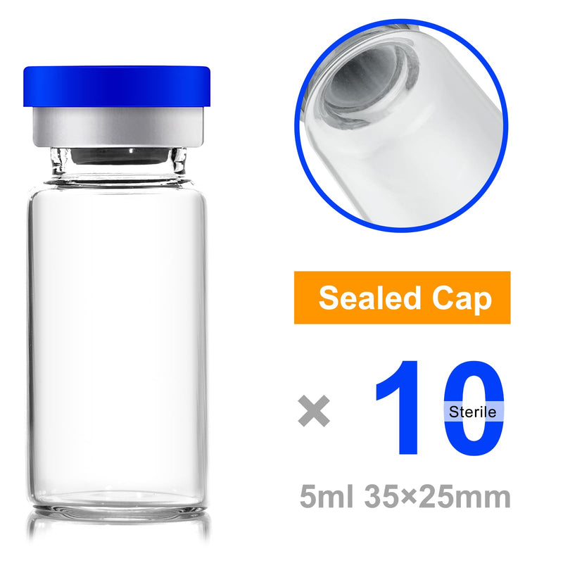 5ml Sealed Vials with Self Healing Injection Port and Plastic-Aluminum Flip Caps,Glass Empty Vials for Injection 50 Pack 5ml