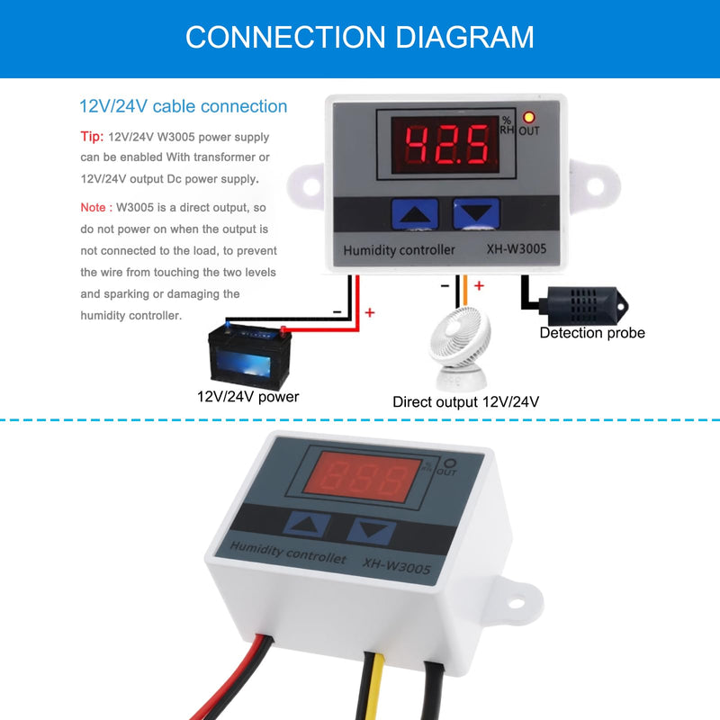 [Australia - AusPower] - W3005 DC 12V 120W LED Digital Humidity Controller for Controlling Humidity in Farms and Other Factories 