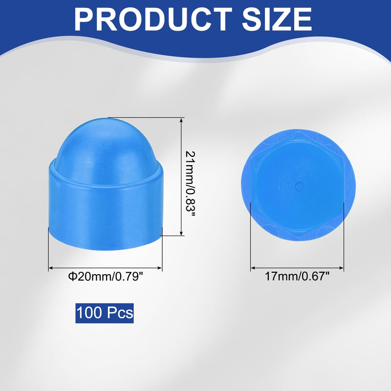[Australia - AusPower] - PATIKIL 100 Pcs Hex Nut Cover, M10x17x21mm Nylon Screws Bolt Covers Caps Dome Acorn Hex Head Bolt Protection Cap for Screws Nut, Blue 