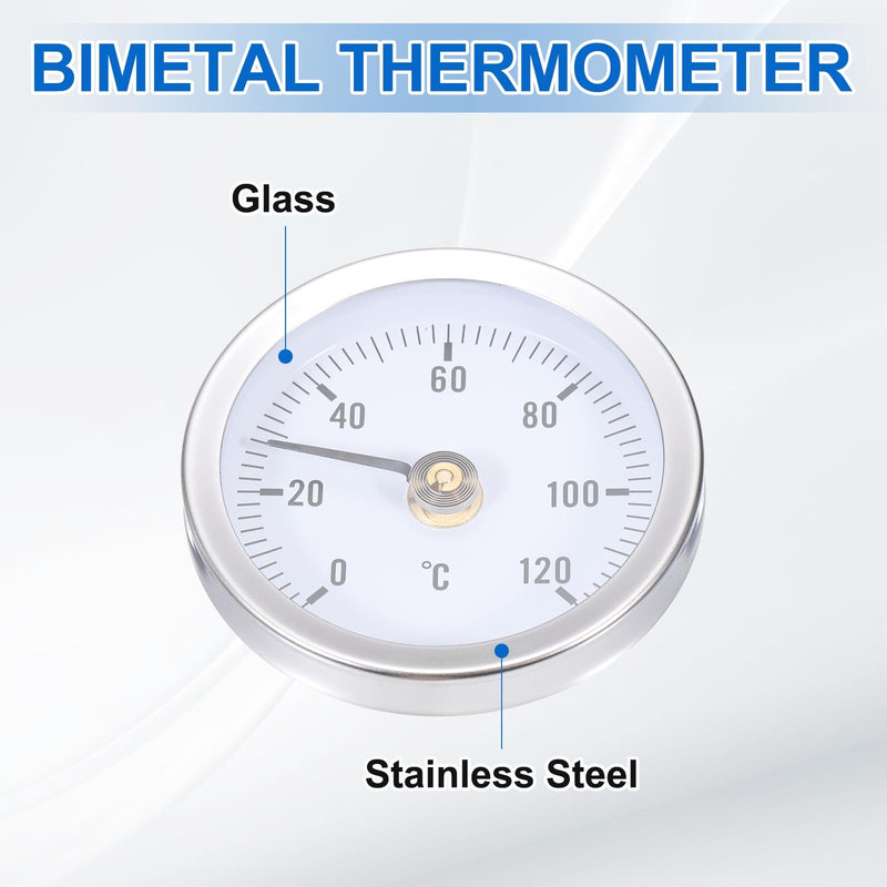 [Australia - AusPower] - MECCANIXITY Bimetal Thermometer with Springs & 2.5in Dial, 0-120°C Temperature Range, Pipe Thermometer with Shatterproof Glass Lens - Industrial Grade 