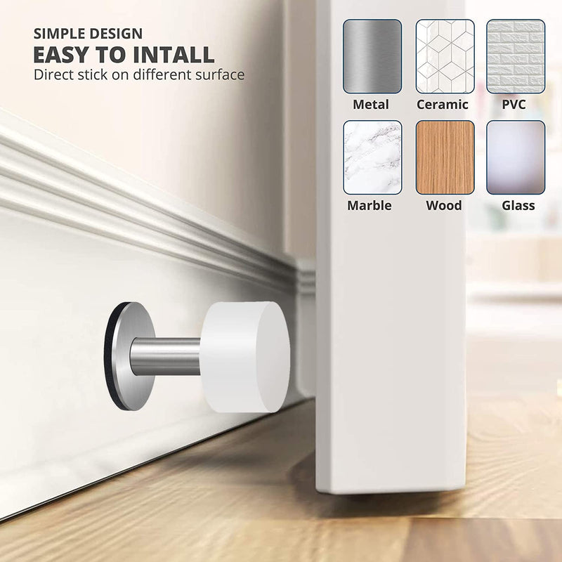 [Australia - AusPower] - Door Stoppers with Extra Stickers, Self-Adhesive Door Stop with White Rubber & Stainless Steel Body - Sound Dampening Door Bumpers for Home & Office, Door stoppers for Bottom of Door (Medium-2.56inch) 6.5cm/2.56inch--Recommend 