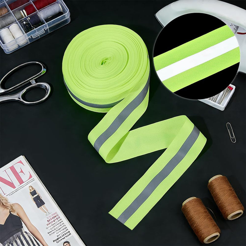 OLYCRAFT 2 Inchx54.7 Yards Reflective Ribbon Green Sew On Reflective Tapes Silver Sew On Warning Strip High Visibility Reflection Tape Strip for Clothing Trim Decor Jacket Backpacks Pet Collars