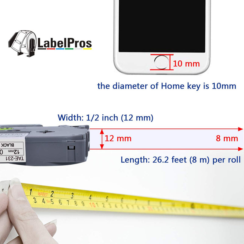 Compatible Label Tape Replacement for Brother P Touch TZe Label Tape 12mm 0.47 Inch (Black on White/Orange/Clear/Red/Blue/Yellow/Green) for P Touch PT-D210 H110 D400 Label Maker, Laminated, 8-Pack