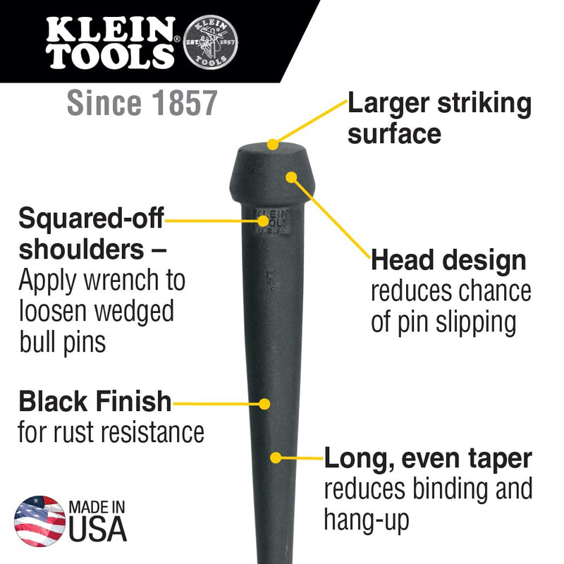 [Australia - AusPower] - Klein Tools 3256 Broad-Head Bull Pin Made of Forged, Made in USA, Heat-Treaded Steel With Black Finish, 1-1/16-Inch 1-1/16-Inch x 10-Inch Broad Head 
