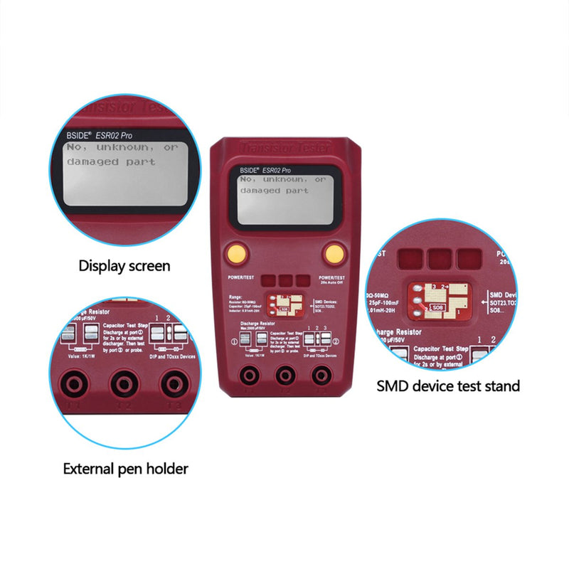 [Australia - AusPower] - BSIDE ESR02 PRO Digital Transistor SMD Components Tester Diode Triode Capacitance Inductance Multimeter ESR Meter Transistor Tester Red 