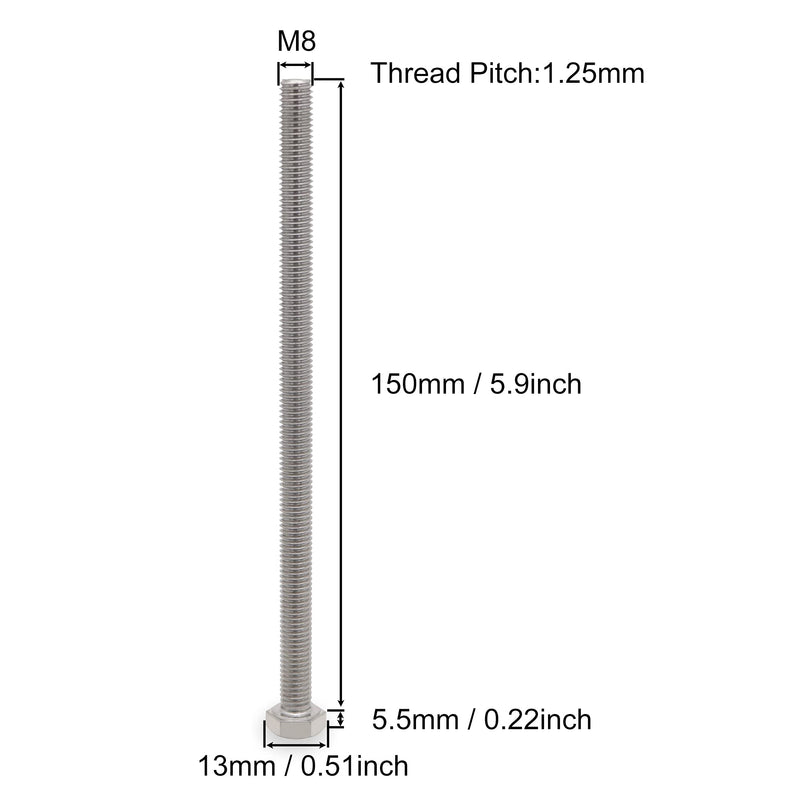 [Australia - AusPower] - M8 Hex Head Bolt Screw, M8-1.25 x 150mm Stainless Steel 18-8 304 A2-70 Fully Threaded Hex Bolts 5pcs M8x150mm 