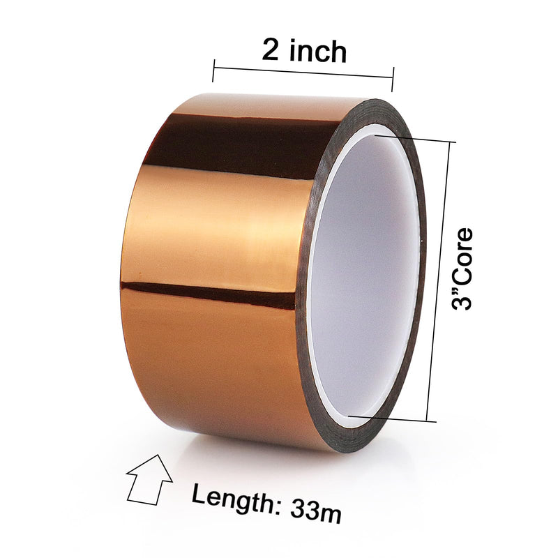 [Australia - AusPower] - BOMEI PACK Polyimide Tape, 1 Pack High-Temperature Resistant Tape 2inch x 33m(108ft), No Residue Heat-Resistant Tape for Electric Task, 3D Printing, Soldering, Sublimation, Masking 