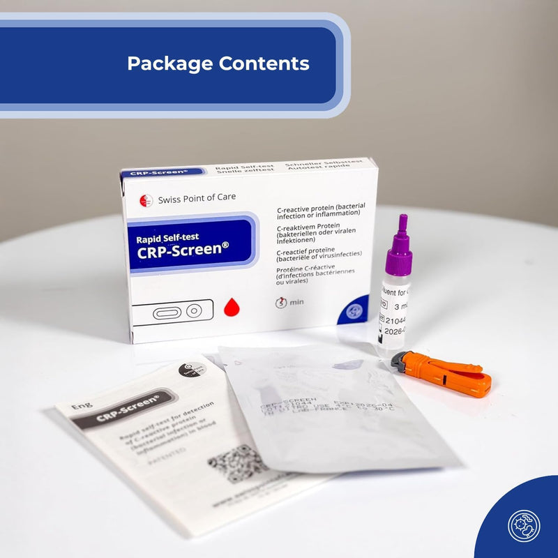 CRP-Screen Quick Test - Self Test for Detection of Bacterial Infections or Inflammation, CRP Detection (C-Reactive Protein), for Home Use 9 x 13 cm
