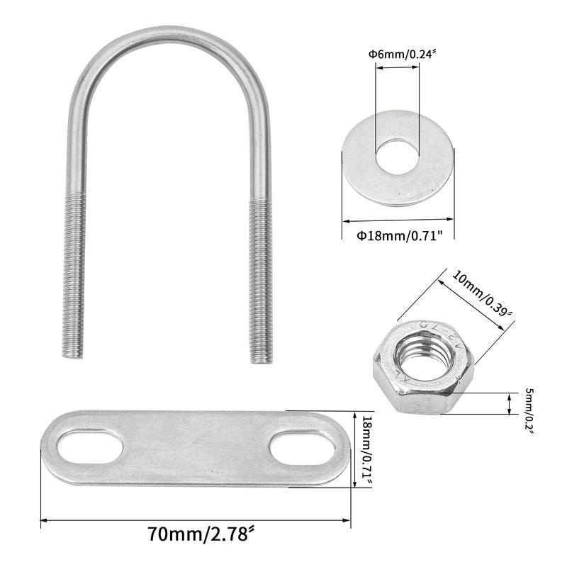 [Australia - AusPower] - Round U Bolts 4 Sets 1.57"(40mm) Inner Width 85mm Length Steel M6 with Nut, Plate, Washer M6x40mmx85mm 