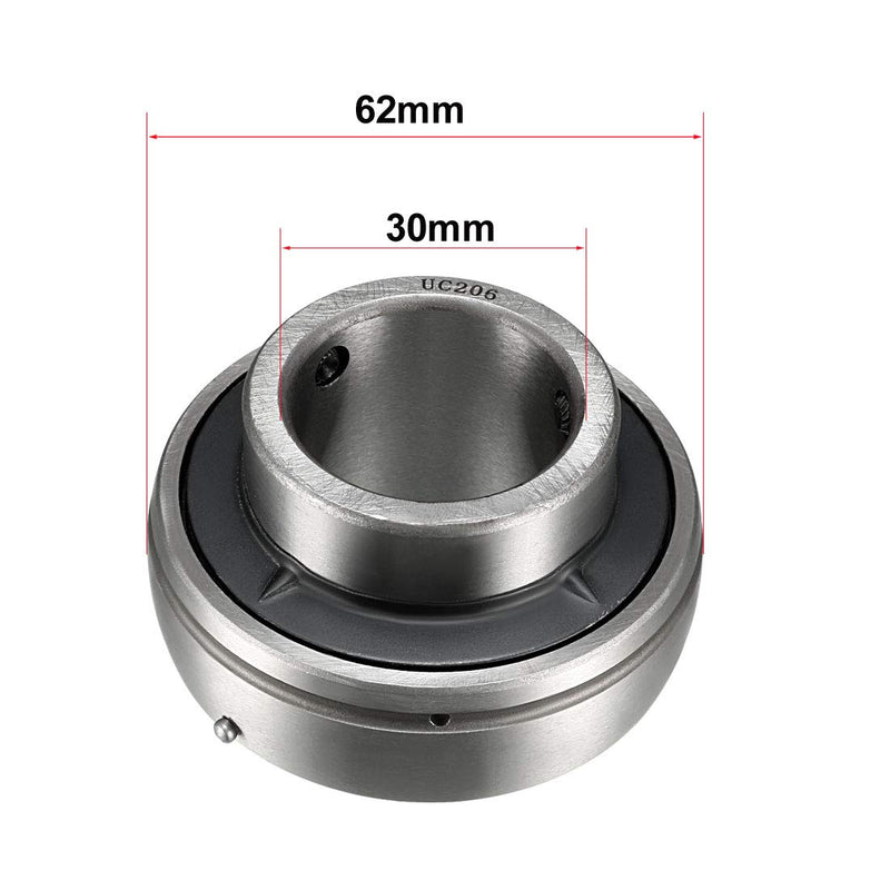 [Australia - AusPower] - uxcell UC206 Insert Bearings, 30mm Bore Diameter, Chrome Steel, Set Screws Lock 
