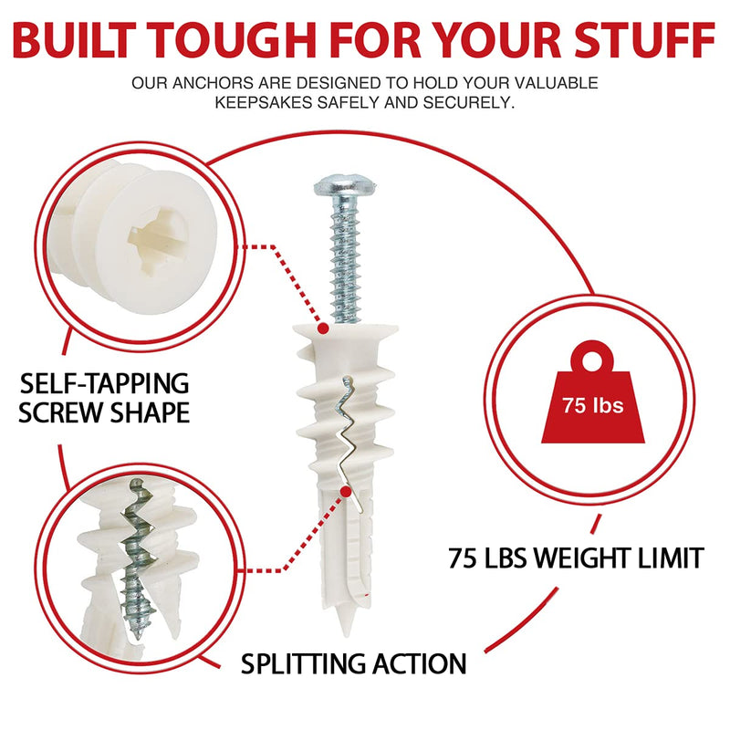 [Australia - AusPower] - 120Pcs #8 Self Drilling Drywall Anchors and Screws kit #8 x 1-1/4- Superb Wall Anchors for Drywall, Holds upto 75lbs  No Drill Hole Required with These Dry wall screws and anchors Nylon 120 