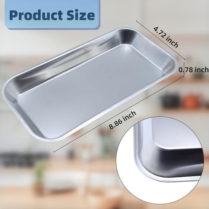 [Australia - AusPower] - Stainless Steel Trays, 4 Pack Metal Tray Medical Tray Dental Procedure Tray, Lab Instrument Tools Trays Small Flat Trays for Surgical, Dental, Tattoo, Nail Tools (4, 8.6" * 4.4" * 0.8") 8.6" * 4.4" * 0.8" 