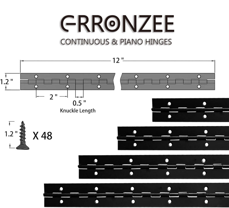 [Australia - AusPower] - 4PCS Black Piano Hinge 12 Inch Heavy Duty Stainless Steel Continuous Hinges with Mounting Screws for Boat Cabinets Storage Box, 0.04" Leaf Thickness 1.2" Open Width 