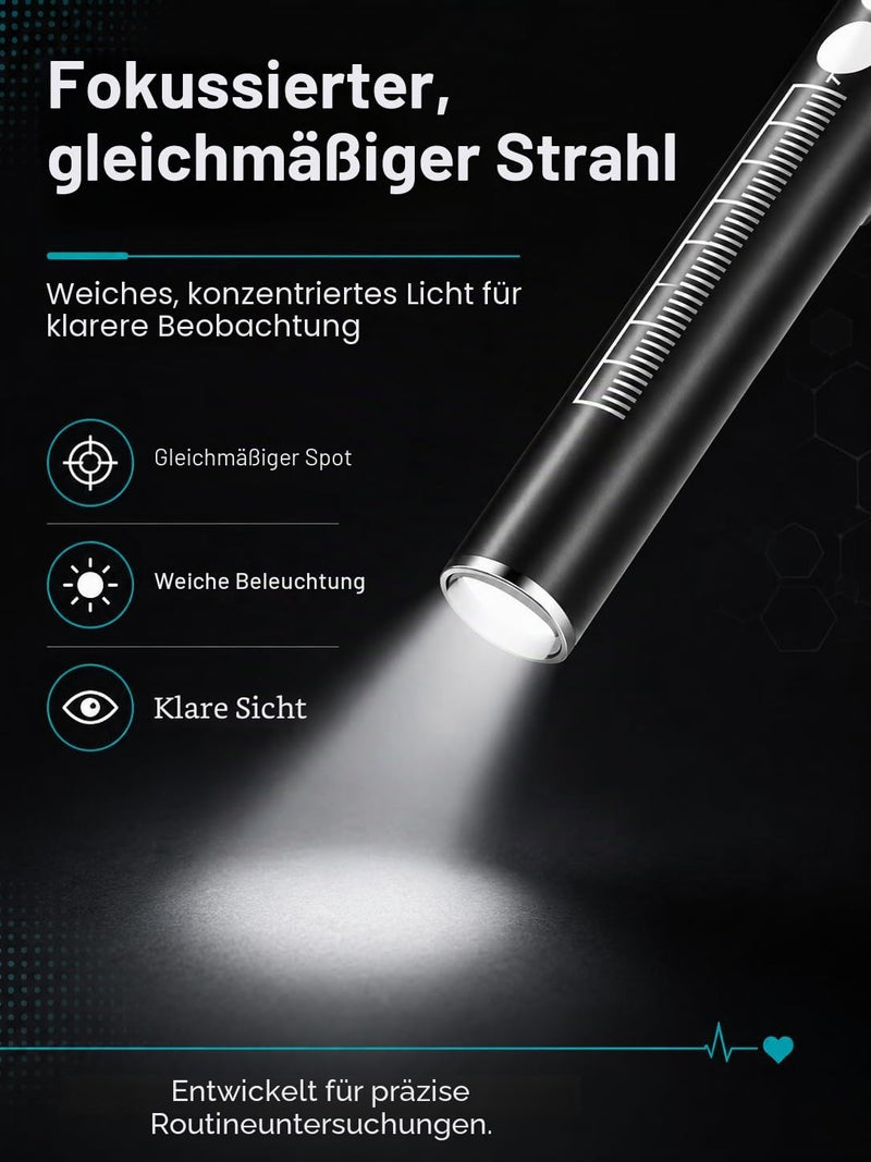 Pupil Light Emergency Service, Diagnostic Light Medicine with Measuring Scale, USB Rechargeable Pen Lamp with White and Yellow Dual Light, for Doctor Nursing