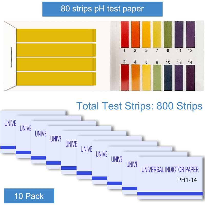 [Australia - AusPower] - 800 Strips pH 1-14 Test Paper Litmus Paper Extensive Test Paper Test Indicator for Drug Testing Soil Water soap Aquariums Testing, 10 Pack 
