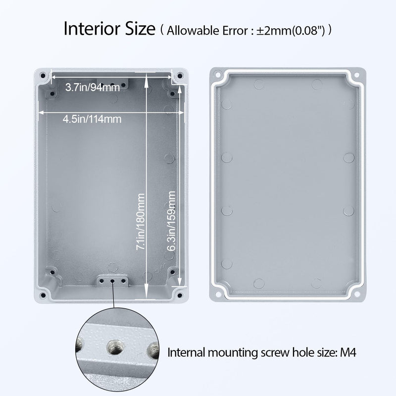 LeMotech Junction Box, Aluminum Alloy Metal Electrical Box, IP67 Waterproof Dustproof Project Box, Outdoor Universal Enclosure, Grey 7.4x4.7x3.0in (188x120x78mm) 7.4"x4.7"x3.0"