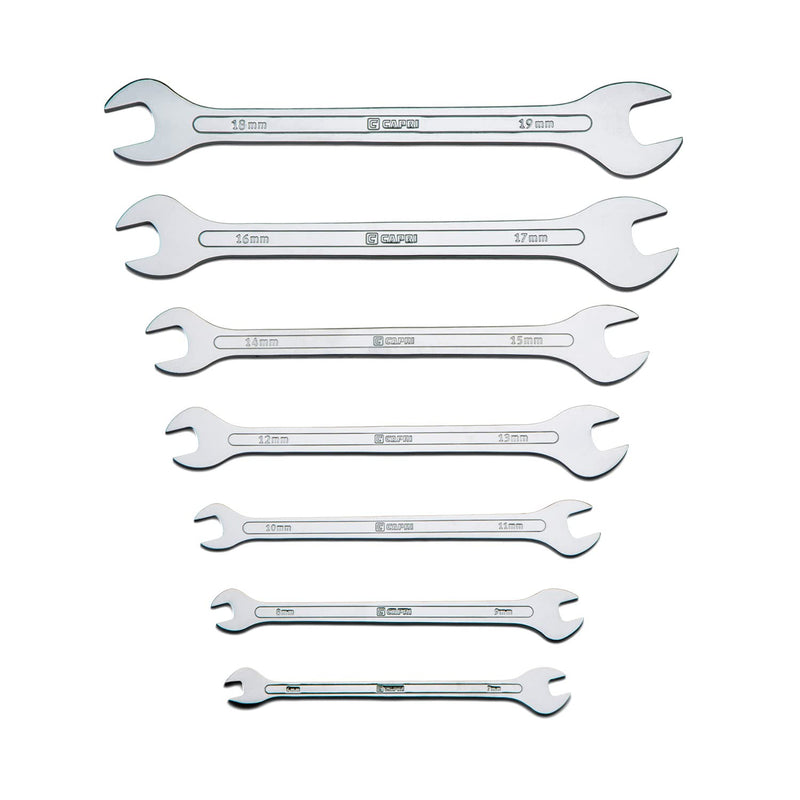 Capri Tools Super-Thin Open End Wrench Set, Metric, 6 to 19 mm, 7-Piece (11850-7MRK) Metric Set 7-Piece (6 to 19 mm)