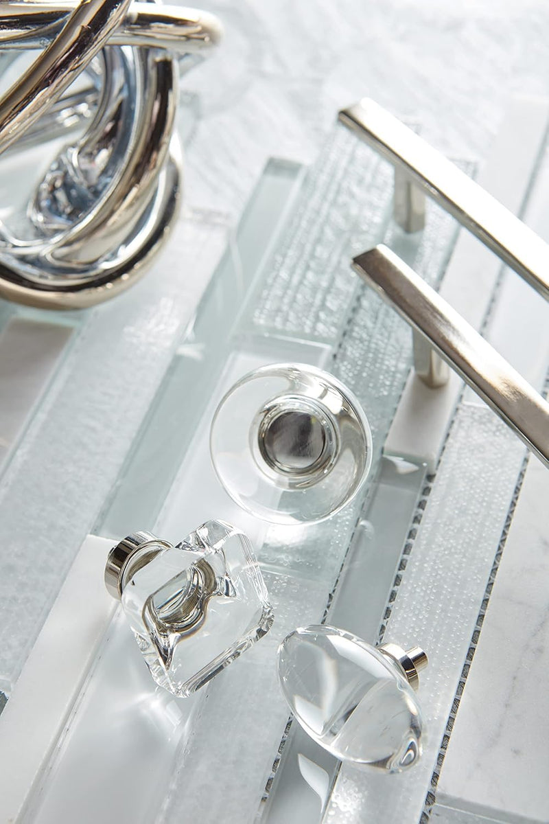 Amerock | Cabinet Pull | Clear/Polished Nickel | 3-3/4 inch (96 mm) Center-to-Center | Glacio | 1 Pack | Drawer Pull | Drawer Handle | Cabinet Hardware