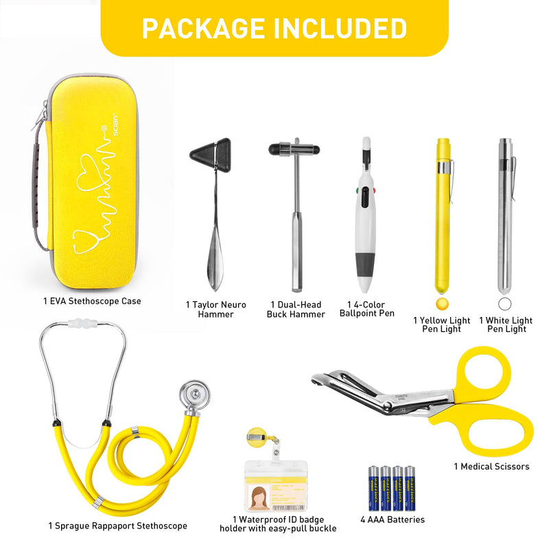 Scian 13 Pcs Stethoscope Case Kits, Portable First Aid Kit Bag with Medical Scissor, Nurse Accessories for Work (Yellow) yellow