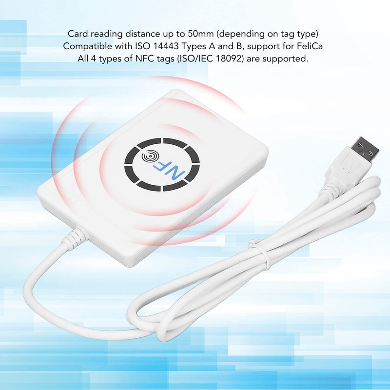[Australia - AusPower] - NFC Reader Writer, USB 2.0 424kbps Contactless Smart IC Card Duplicator, Compatible with ISO 14443A B for FeliCa and All NFC, 13.56MHz, Mini Lightweight 