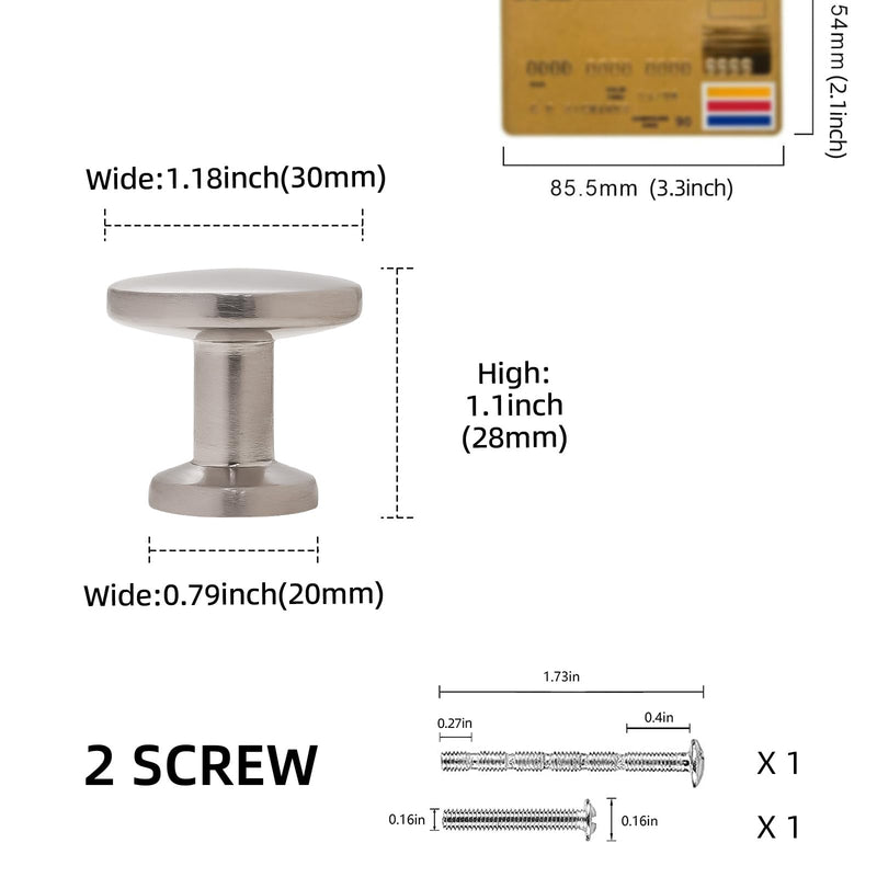 10 Pack Brushed Satin Nickel Kitchen Cabinet Handles - Solid Drawer Knobs Hardware - Zinc Alloy Dresser Handles 1-1/4" Diameter（32mm） 10