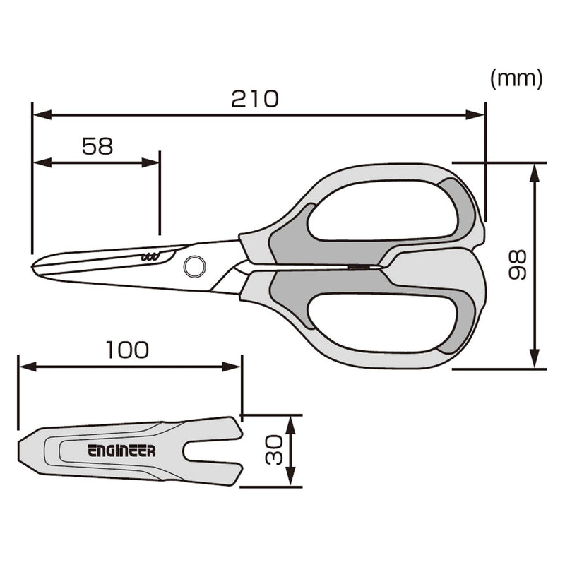 [Australia - AusPower] - ENGINEER PH-57 Versatile Scissors with integral finger guard - cuts kevlar fibre, leather belts, mains cable,copper braid, coaxial cable, rope & more. Made in Japan 