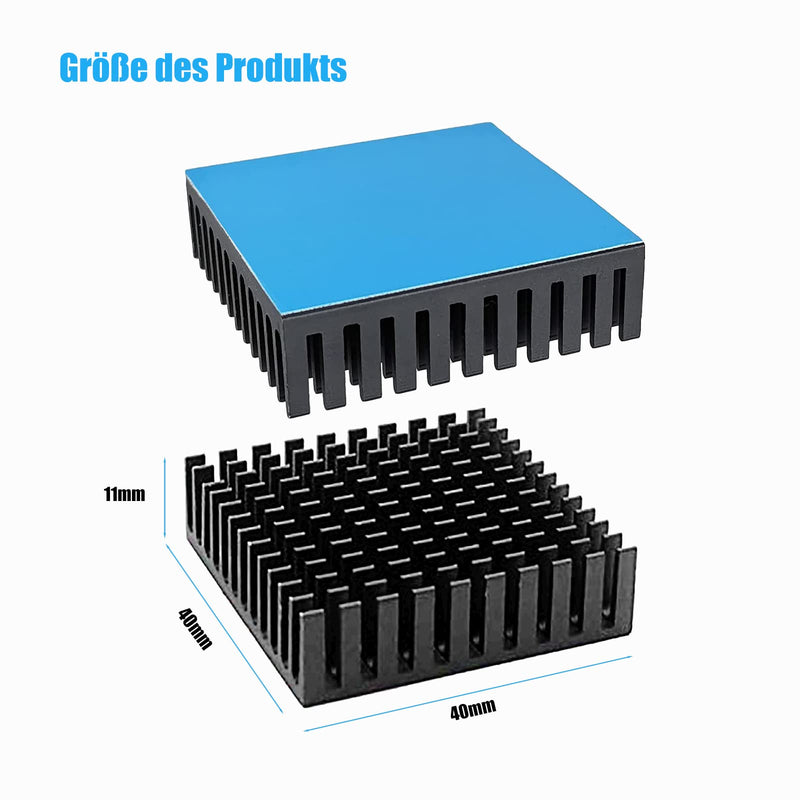 Heat Sink Aluminum Heatsink Self-Adhesive 40 x 40 x 11 mm Pack of 4 | Black aluminum heat sink with adhesive sticker, for computer hosts, 3D printers, routers, IC, LED and servers etc