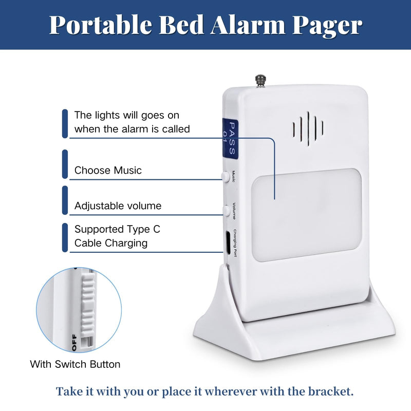 [Australia - AusPower] - Bed Sensor Pad & Pager for Elderly Dementia Patients Caregiver Bed Alarm with 32" x 13" Motion Sensor Pad Fall Prevention for Elderly (Bed Pad) Bed Pad 