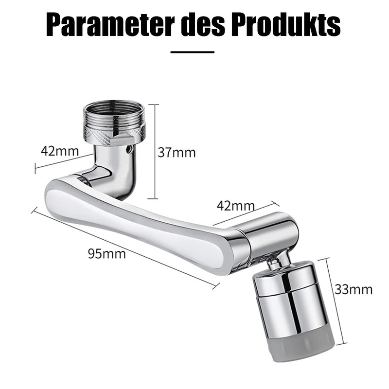 [Australia - AusPower] - 1080 Degree Rotating Multifunctional Extension Tap, Yrakozin Tap Attachment with 2-Way Adjustable Aerator for Kitchen Bathroom, 1440° Tap Extension with Aerators - Silver Messing + Silikon 