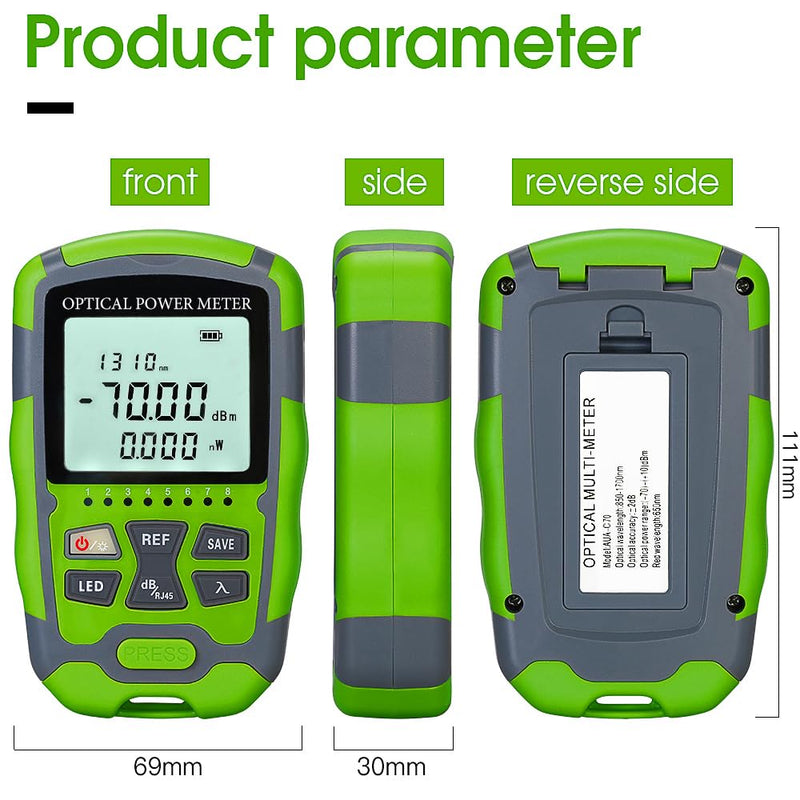[Australia - AusPower] - Fiber Optic Tester Fiber Light Power Meter -70~+10dBm, SC/FC/ST Universal Interface Built-in 10Km Fault Detector with FC to LC Adapter 