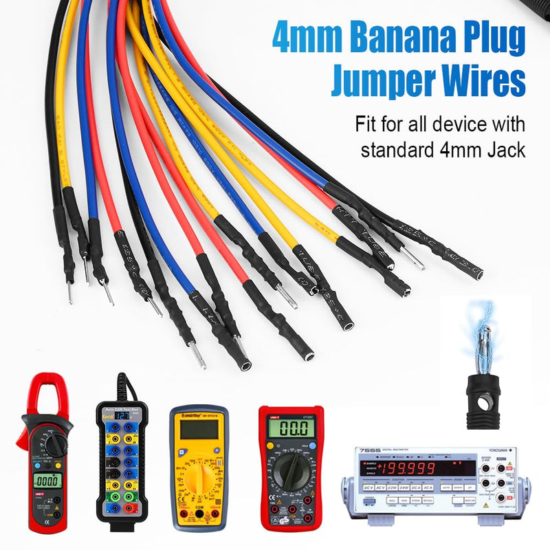 [Australia - AusPower] - Banana Plug Jumper Wires Kit, 16pcs 4mm Stackable Breadboard Jumper Test Lead, Male to Female, Universal Breakout Test Leads for Electrical Testing 